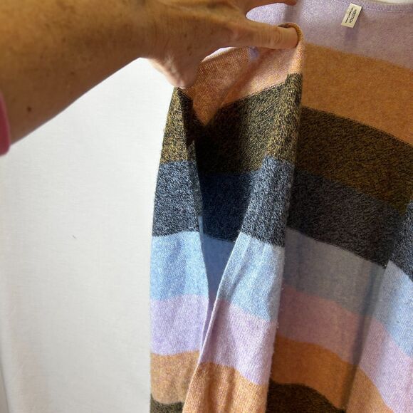 Nordstrom Gray Lilac Brown Blue Large Striped Cashmere Ruana Sweater Wrap O/S - Picture 7 of 14